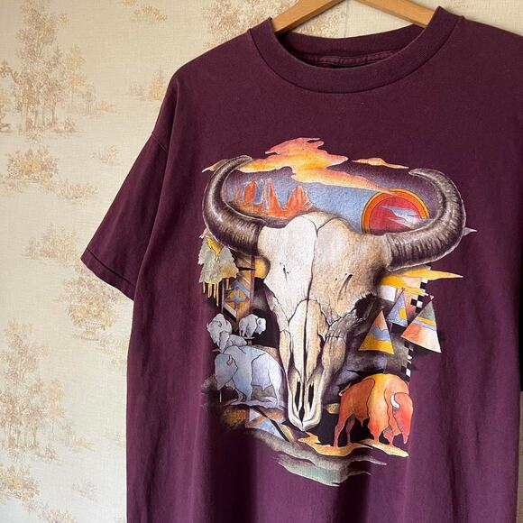 Stunning 90s 3D Emblem Cow Skull Nature T-Shirt Size XL - Picture 1 of 7
